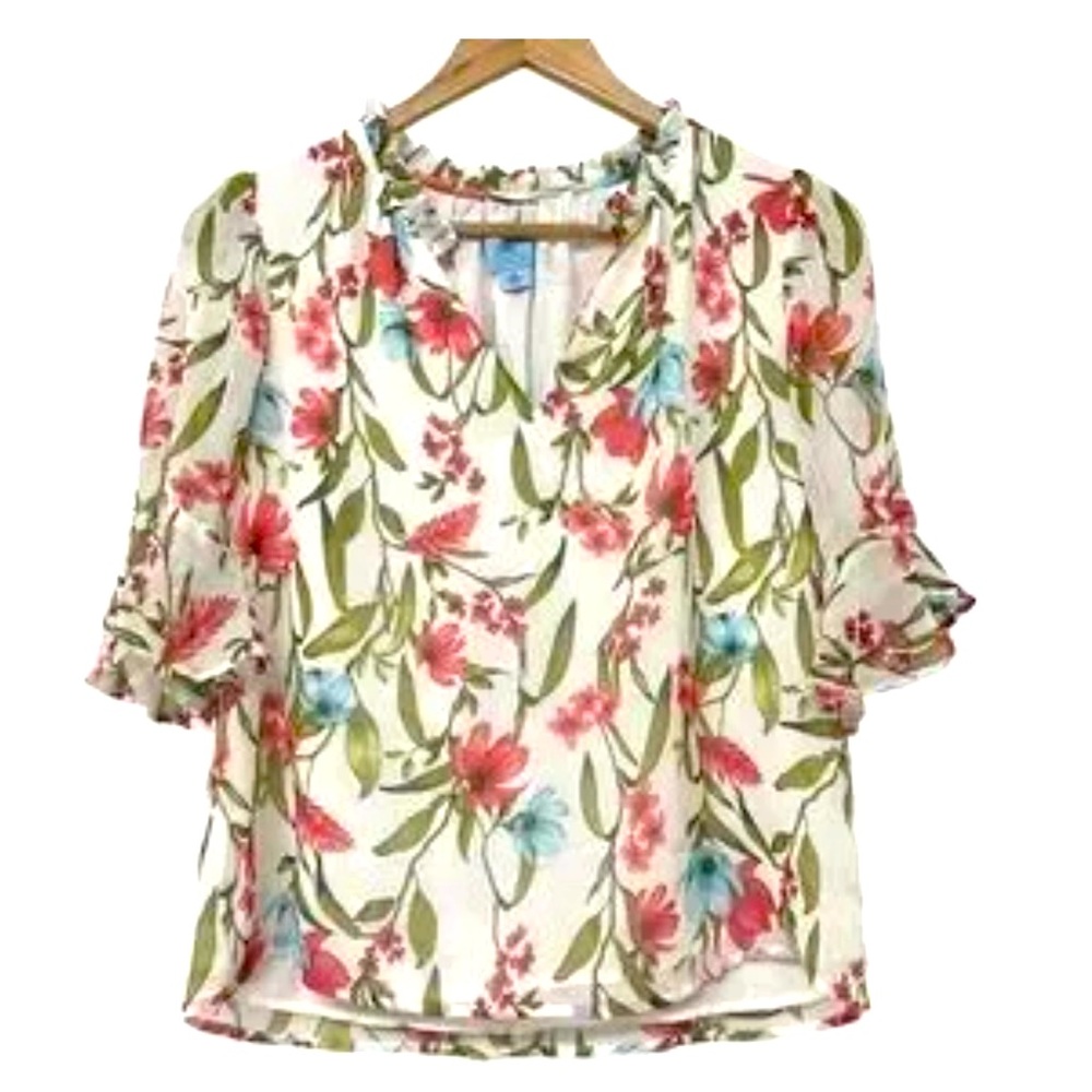 Cece Floral Ruffle Print Blouse
